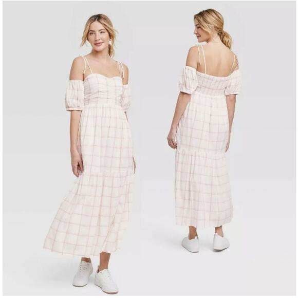 Plaid Puff Sleeves A-Line Dress Sz XS Universal Thread NWT - Picture 1 of 8